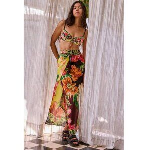 NWT Agua Bendita Marine Anthropologie Dawn Floral Pareo Sarong Cover Up Colombia